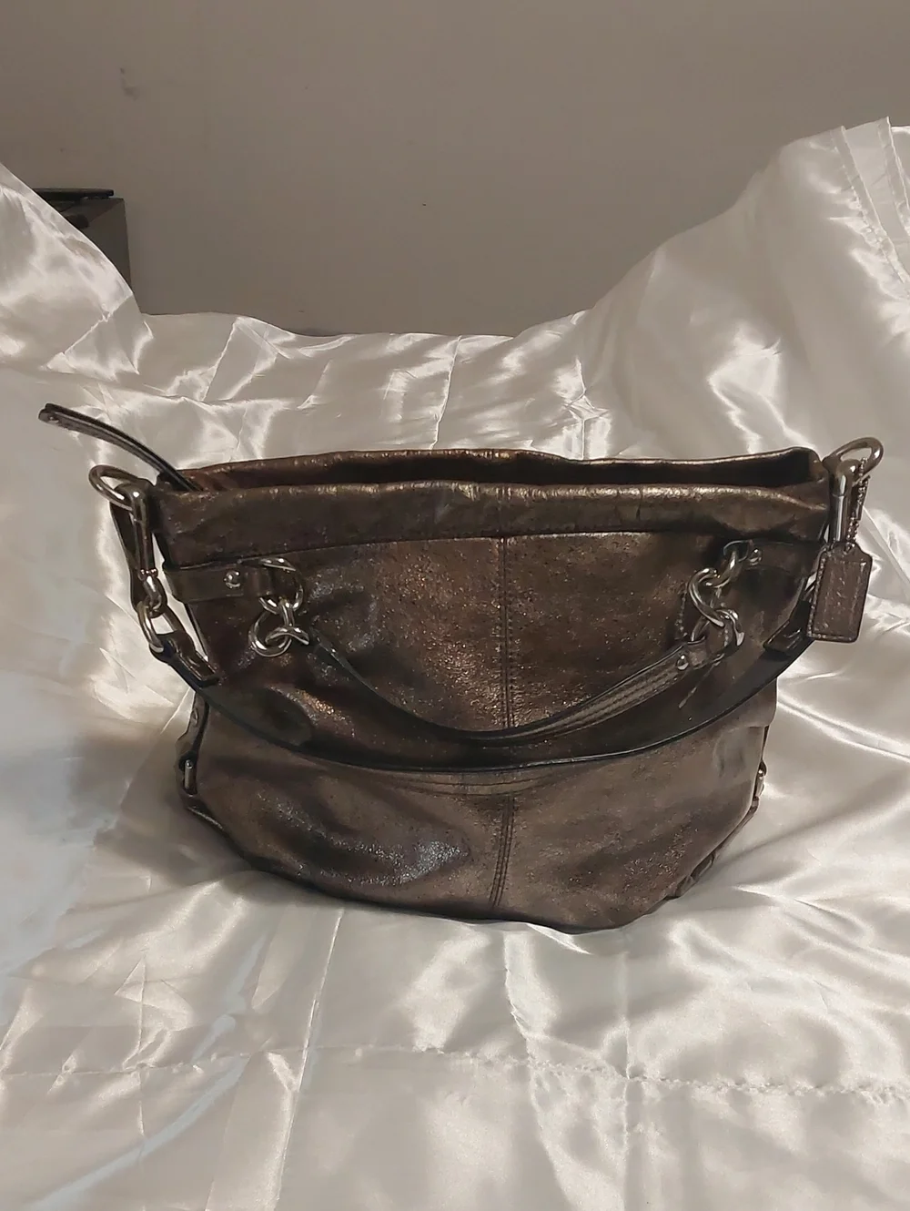 Coach Metallic Bronze Leather Hobo Shoulder Bag